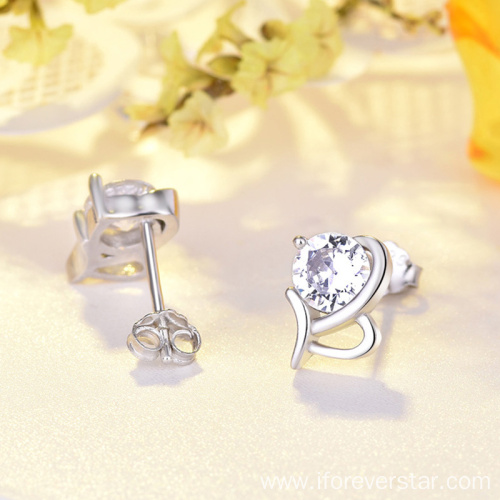 2022 Sterling Silver Heart Charm 925 Stud Earrings